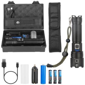 Tactical LED Flashlight Zoomable Rechargeable Search Light Torch 50000LM with 5Modes Belt Pouch Lanyard Night Light For Night Walking Adventures