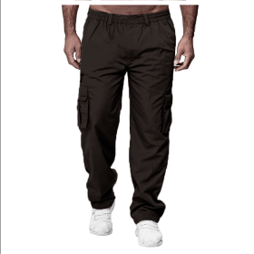 Men's Casual Multi-pocket Loose Straight Cargo Pants (Option: Coffee-4XL)