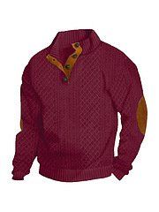 Stand Collar Long Sleeve Jacquard Knitted Pullover Sweater (Option: Wine Red-S)