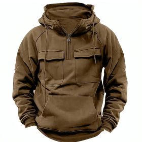 Men's Zip-up Hoodies Sweatshirt With Drawstring And Pocket Design Fashion Casual Sports Sweatshirt (Option: Brown-XXL)