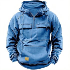 Men's Solid Color Casual Sweatshirt (Option: Blue-L)
