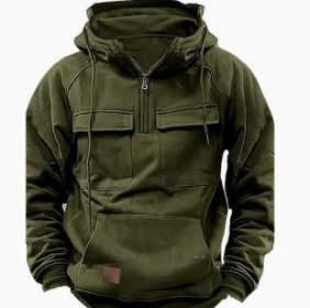Men's Zip-up Hoodies Sweatshirt With Drawstring And Pocket Design Fashion Casual Sports Sweatshirt (Option: Army green-XL)
