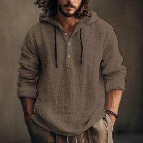 New Wish Cotton Linen Shirt Hooded Sweater Long Sleeve Hooded Casual Daily Clothing (Option: Dark brown-XL)