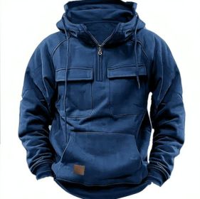 Men's Zip-up Hoodies Sweatshirt With Drawstring And Pocket Design Fashion Casual Sports Sweatshirt (Option: Navy blue-XL)