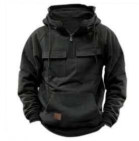Men's Zip-up Hoodies Sweatshirt With Drawstring And Pocket Design Fashion Casual Sports Sweatshirt (Option: Black-XXXL)