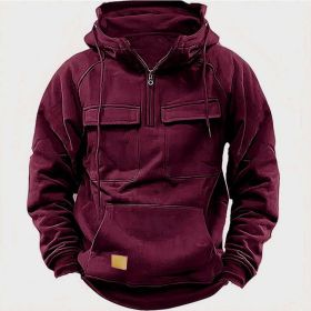 Men's Solid Color Casual Sweatshirt (Option: Wine Red-2XL)