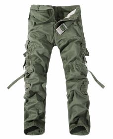 Men's Multi-pocket Cargo Pants Washed Hot Sale Cargo Pants (Option: Grass green-29-Without belt)