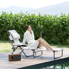 Folding Lounge Chair w/ Reclining Back (Option: Cream White-850x190x730 mm)