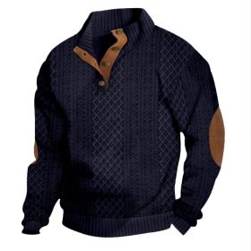Stand Collar Long Sleeve Jacquard Knitted Pullover Sweater (Option: Navy blue-L)