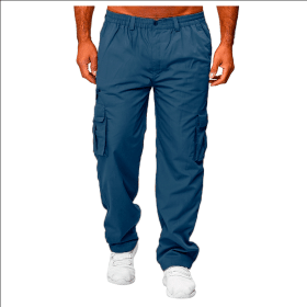 Men's Casual Multi-pocket Loose Straight Cargo Pants (Option: Denim blue-4XL)