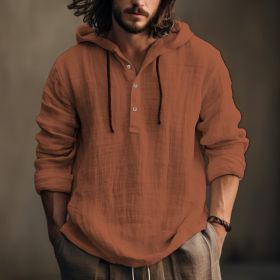 New Wish Cotton Linen Shirt Hooded Sweater Long Sleeve Hooded Casual Daily Clothing (Option: Orange Red-M)