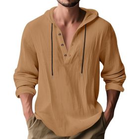 New Wish Cotton Linen Shirt Hooded Sweater Long Sleeve Hooded Casual Daily Clothing (Option: Earth yellow-XXXL)