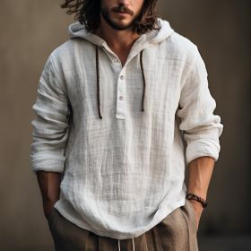 New Wish Cotton Linen Shirt Hooded Sweater Long Sleeve Hooded Casual Daily Clothing (Option: White-L)