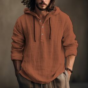 New Wish Cotton Linen Shirt Hooded Sweater Long Sleeve Hooded Casual Daily Clothing (Option: Orange Red-S)