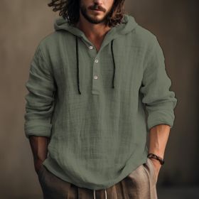 New Wish Cotton Linen Shirt Hooded Sweater Long Sleeve Hooded Casual Daily Clothing (Option: Army green-L)